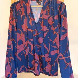 Halogen Navy Blouse with Pink and Orange Floral Print